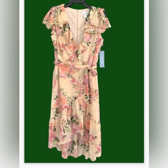 LONDON Times Cold Shoulder Ruffle Midi Dress Size 12P NWT - Picture 7 of 10